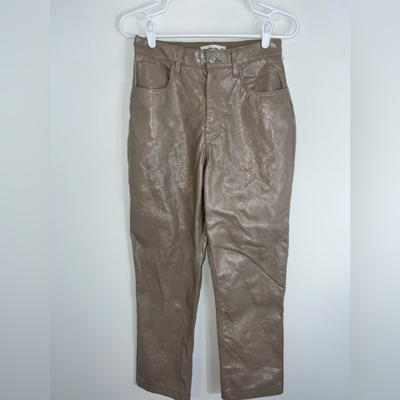 Abercrombie & Fitch The 90's Straight Ultra High Rise Faux Leather Pants Tan 28 - Picture 2 of 14